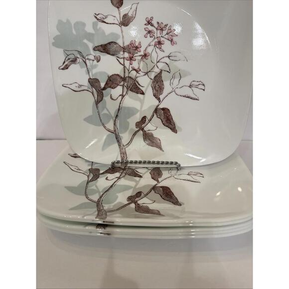 Set Of 6 Corelle Twilight Grove  10.5"  Square Dinner Plates Pink Floral W Brown - Picture 3 of 5